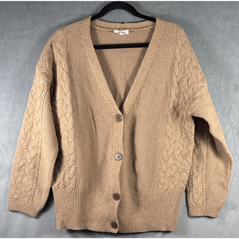 Haven Well Within Button Up V Neck Wool Blend Cable Knit Sweater US Women's L/XL